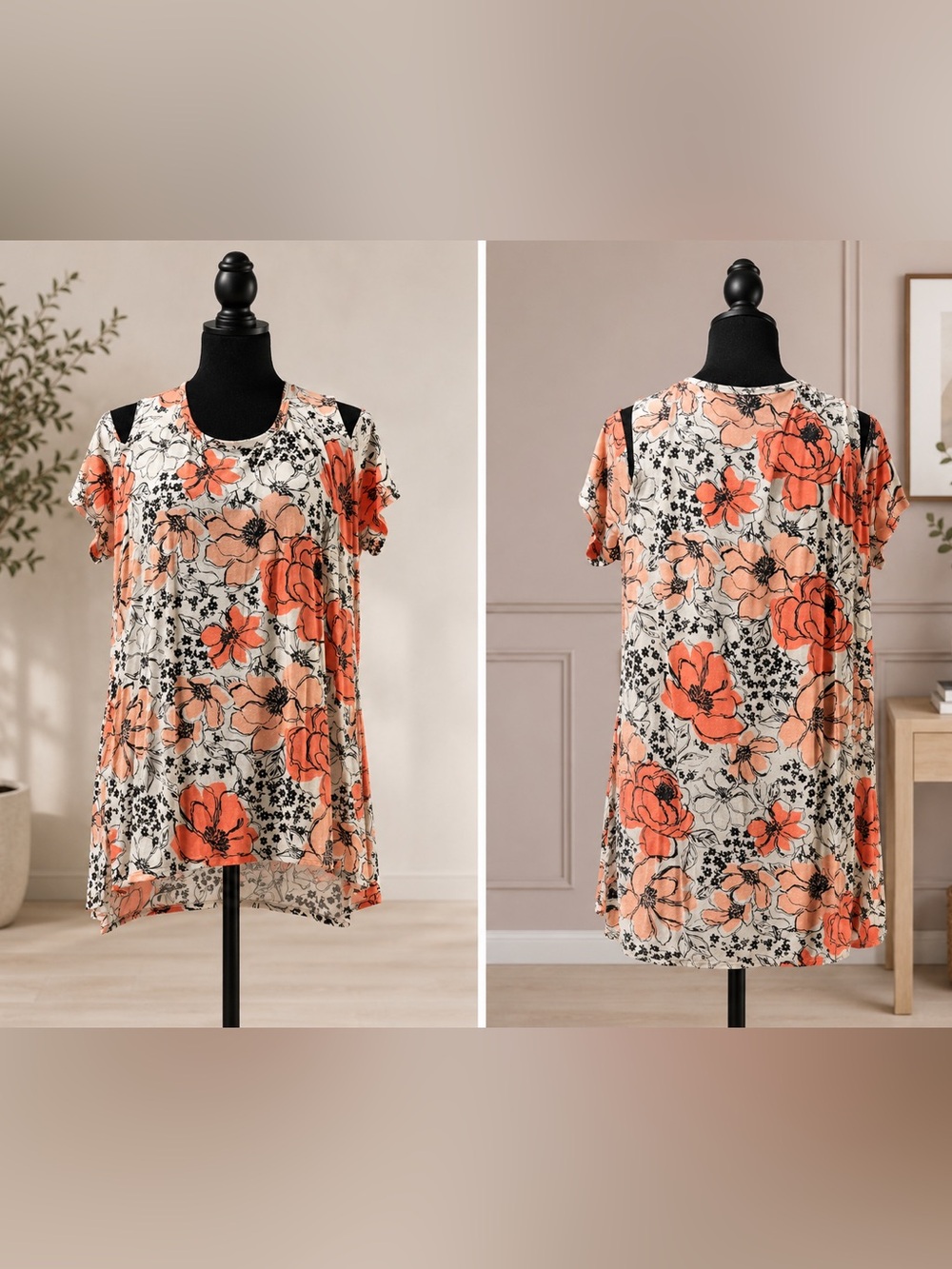 Studio Coral Floral Short Sleeve Tunic Top